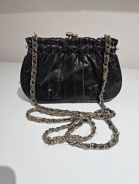 Genuine Eel Skin Exotic Leather Purse Handbag Shoulder Bag Long Strap